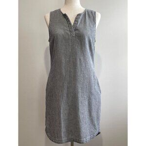 Time and Tru Shift Dress Womens S Navy Stripe Linen/Cotton Blend Pockets Coastal